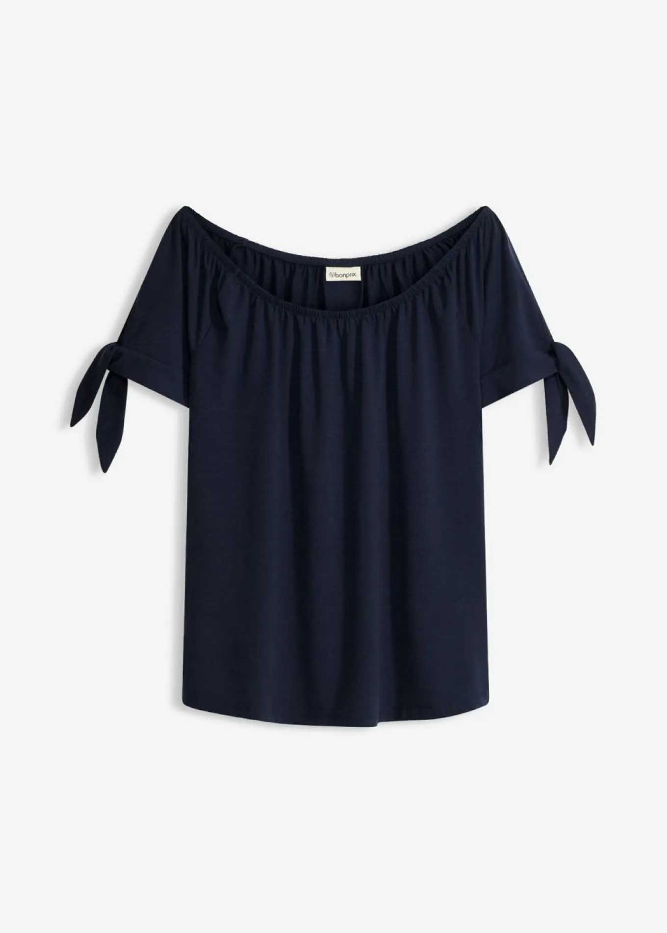 Camiseta con escote bañera y detalle de lazo