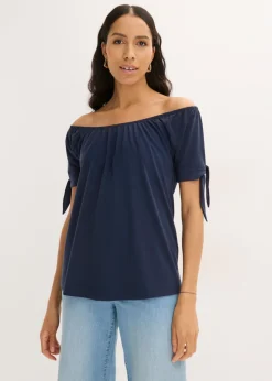 Camiseta con escote bañera y detalle de lazo