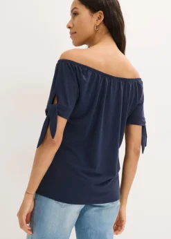 Camiseta con escote bañera y detalle de lazo