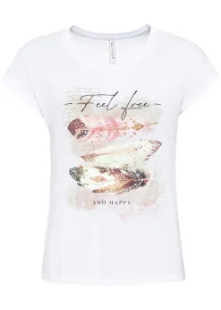 Camiseta con estampado de plumas