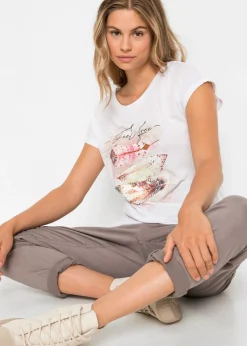 Camiseta con estampado de plumas