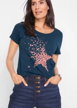 Camiseta con hilo flameado y manga corta
