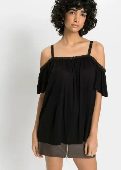 Camiseta con hombros al descubierto de viscosa suave