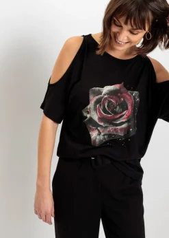 Camiseta con hombros al descubierto de viscosa