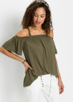 Camiseta con hombros al descubierto de viscosa suave