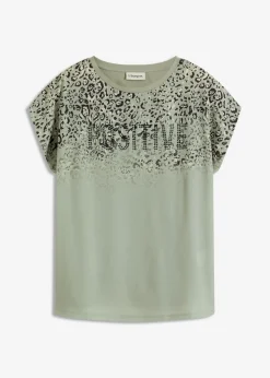 Camiseta con inserto de malla y piedras brillantes