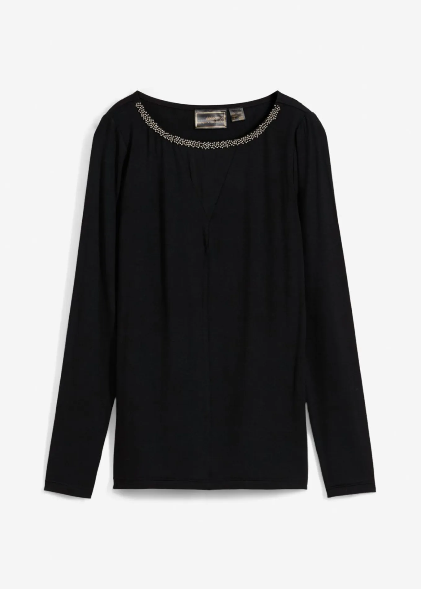 Camiseta con inserto de malla y piedras brillantes