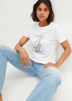 Camiseta de algodón con abertura lateral y estampado