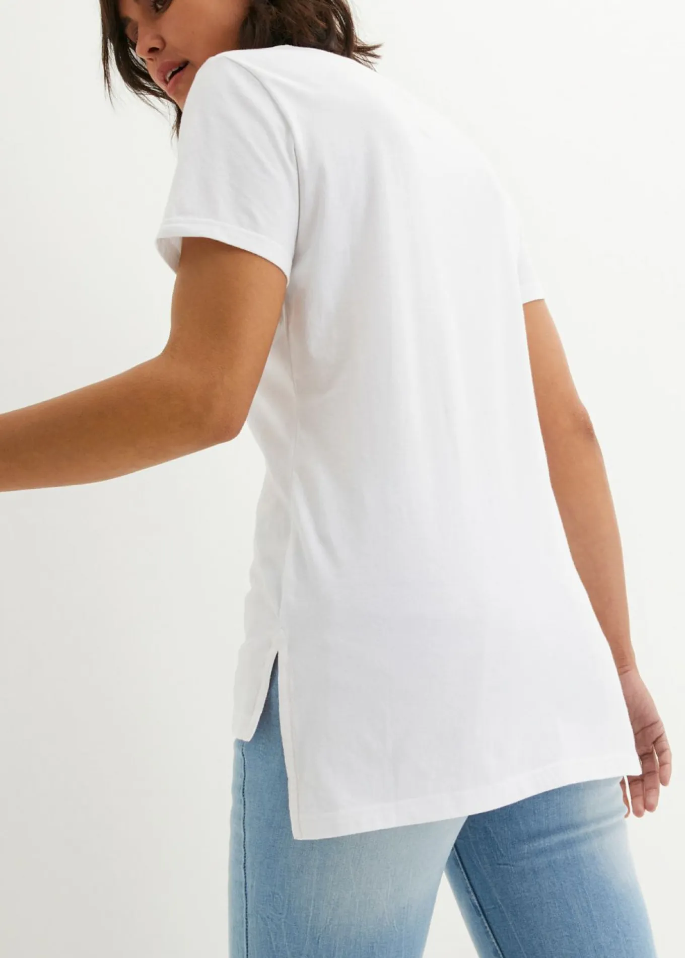 Camiseta de algodón con abertura lateral y estampado