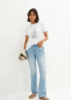 Camiseta de algodón con abertura lateral y estampado