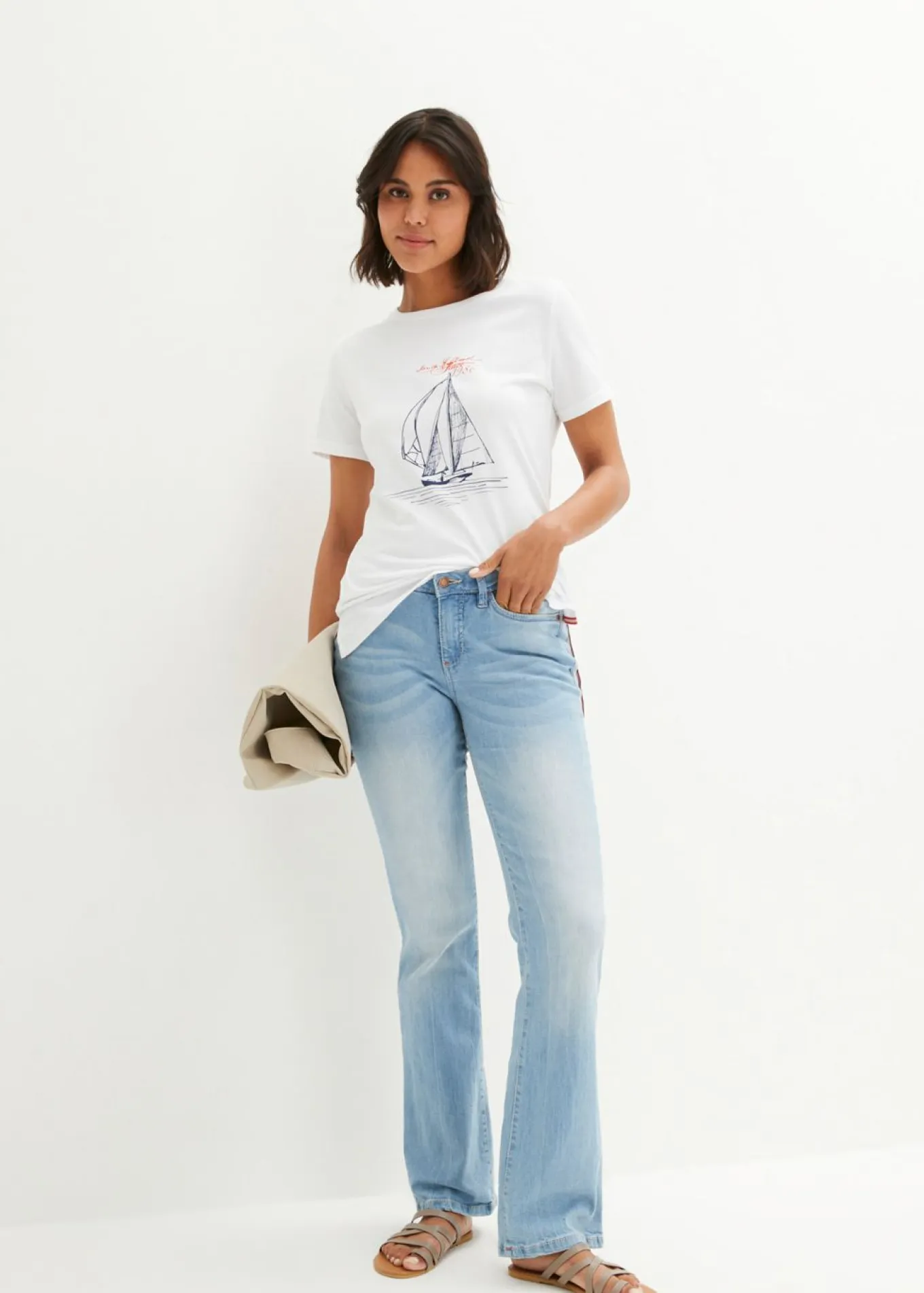 Camiseta de algodón con abertura lateral y estampado
