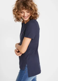 Camiseta de algodón con abertura lateral y estampado
