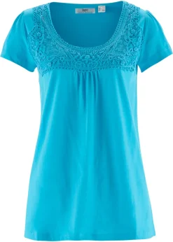 Camiseta de algodón con encaje y manga corta