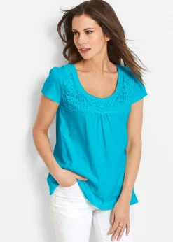 Camiseta de algodón con encaje y manga corta