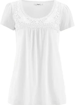 Camiseta de algodón con encaje y manga corta