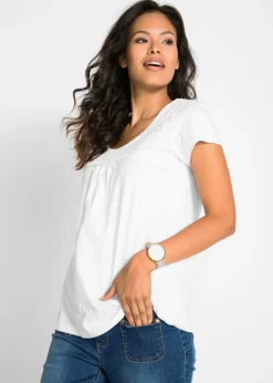 Camiseta de algodón con encaje y manga corta