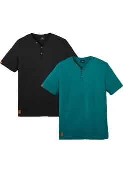 Camiseta de algodón orgánico puro con cuello henley (2 unidades)