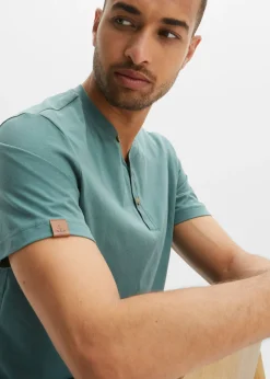 Camiseta de algodón orgánico puro con cuello henley (2 unidades)