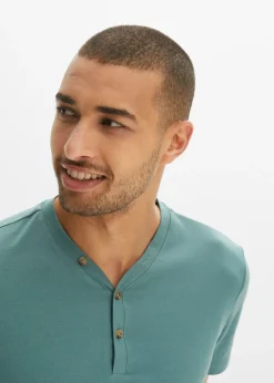 Camiseta de algodón orgánico puro con cuello henley (2 unidades)