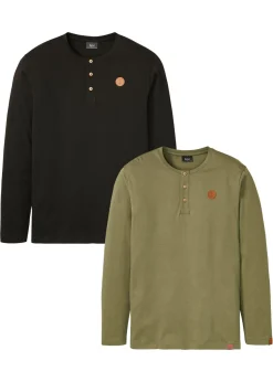 Camiseta de algodón orgánico puro con manga larga y cuello henley (2 unidades)