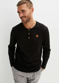 Camiseta de algodón orgánico puro con manga larga y cuello henley (2 unidades)