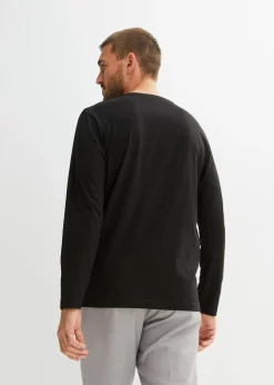 Camiseta de algodón orgánico puro con manga larga y cuello henley (2 unidades)