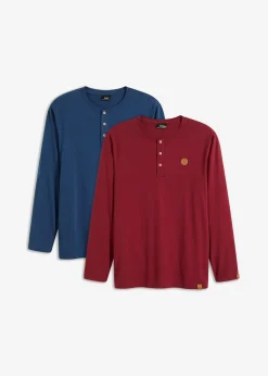 Camiseta de algodón orgánico puro con manga larga y cuello henley (2 unidades)