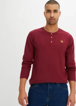 Camiseta de algodón orgánico puro con manga larga y cuello henley (2 unidades)