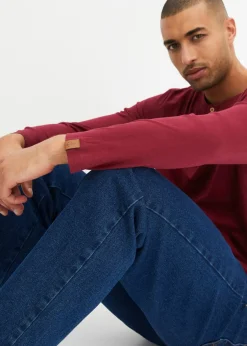 Camiseta de algodón orgánico puro con manga larga y cuello henley (2 unidades)