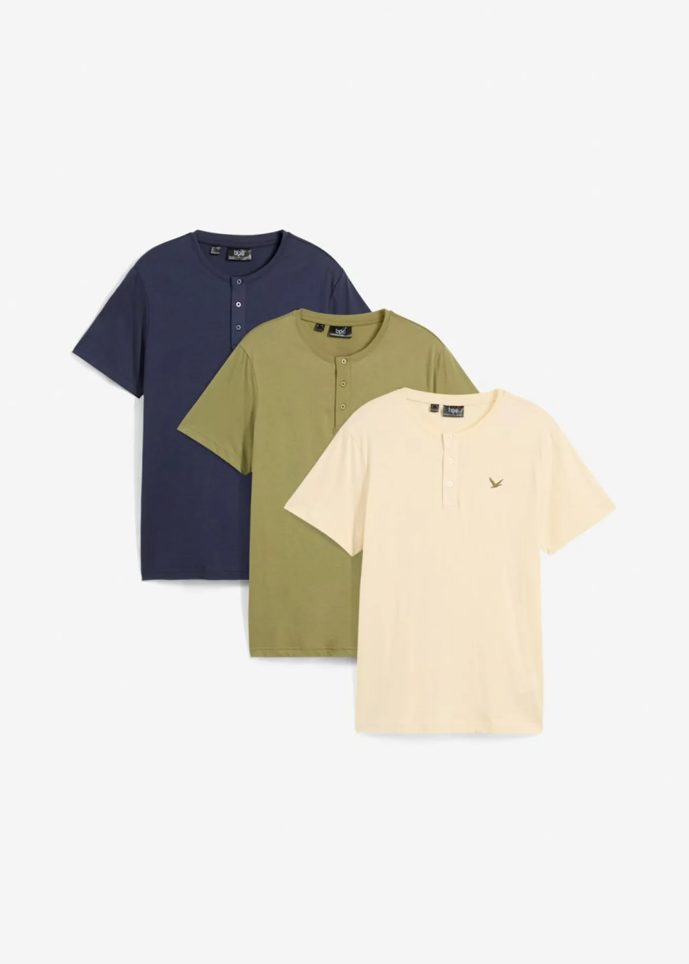 Camiseta de algodón orgánico puro con cuello henley (3 unidades)