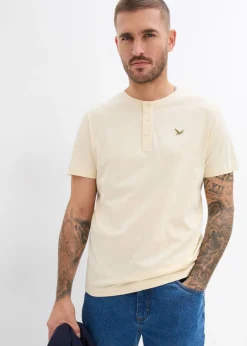 Camiseta de algodón orgánico puro con cuello henley (3 unidades)