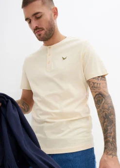 Camiseta de algodón orgánico puro con cuello henley (3 unidades)