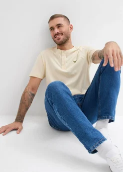 Camiseta de algodón orgánico puro con cuello henley (3 unidades)