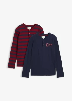 Camiseta de algodón orgánico puro con cuello henley (2 unidades)