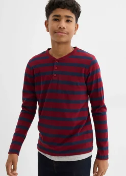 Camiseta de algodón orgánico puro con cuello henley (2 unidades)