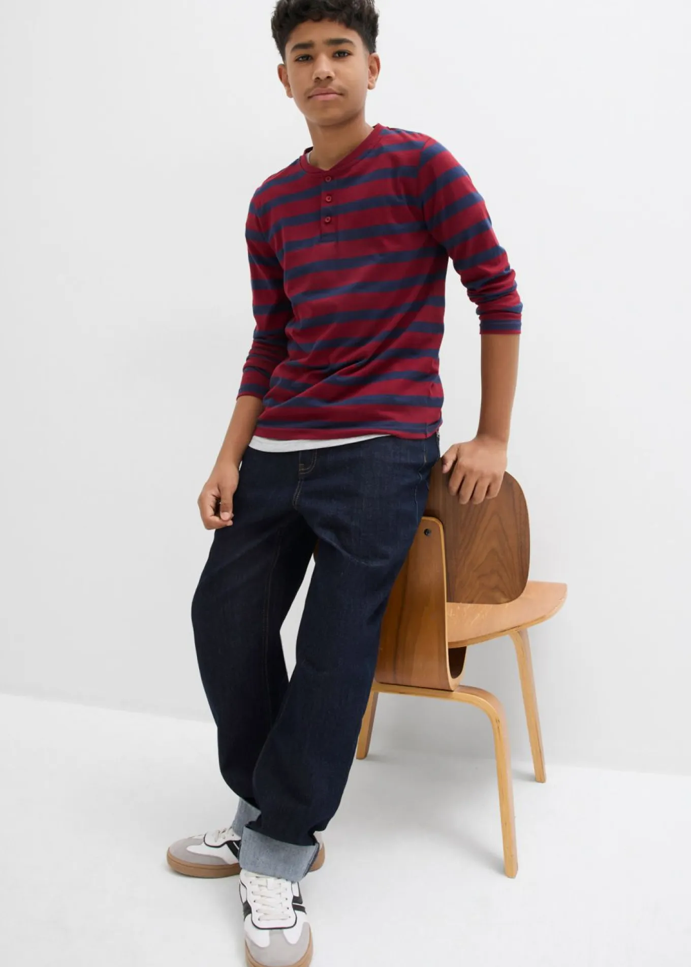 Camiseta de algodón orgánico puro con cuello henley (2 unidades)