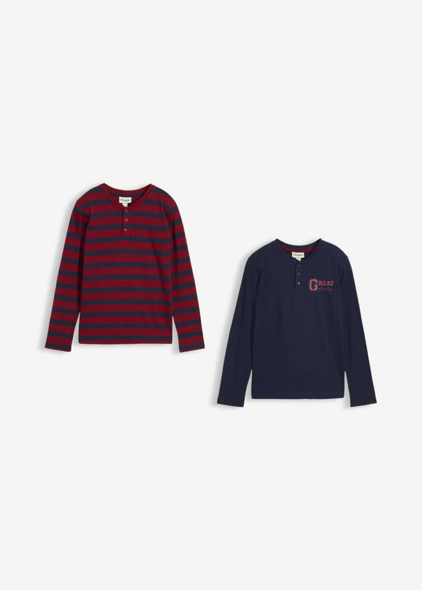 Camiseta de algodón orgánico puro con cuello henley (2 unidades)