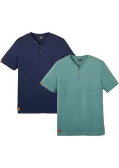 Camiseta de algodón orgánico puro con cuello henley (2 unidades)