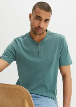 Camiseta de algodón orgánico puro con cuello henley (2 unidades)