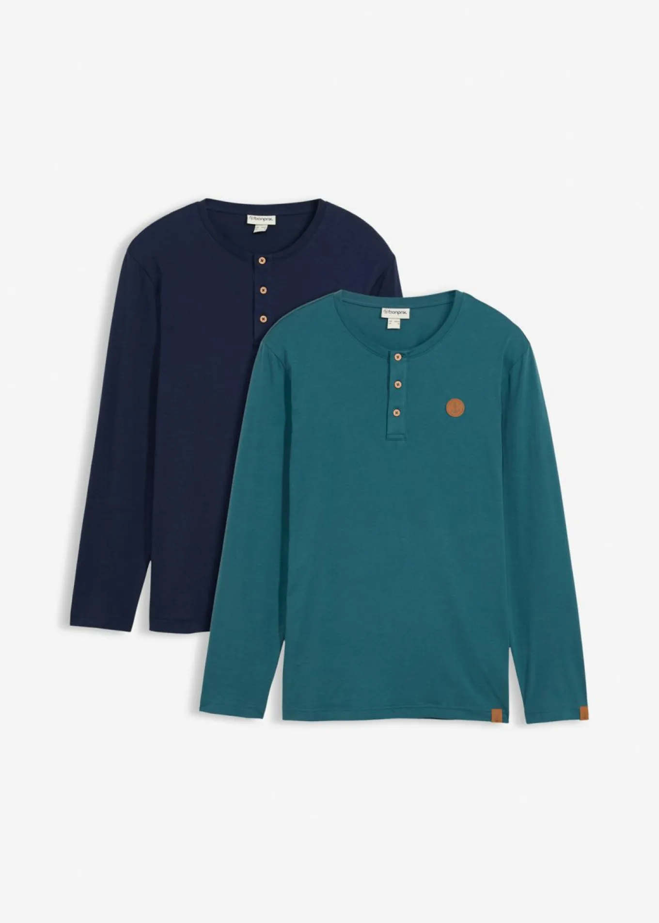 Camiseta de algodón orgánico puro con manga larga y cuello henley (2 unidades)