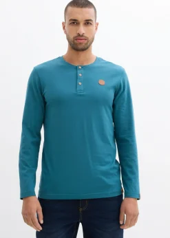 Camiseta de algodón orgánico puro con manga larga y cuello henley (2 unidades)
