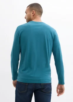 Camiseta de algodón orgánico puro con manga larga y cuello henley (2 unidades)