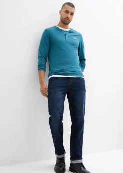 Camiseta de algodón orgánico puro con manga larga y cuello henley (2 unidades)