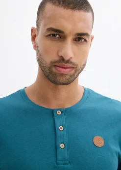 Camiseta de algodón orgánico puro con manga larga y cuello henley (2 unidades)