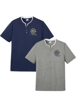 Camiseta de algodón orgánico puro con cuello henley y manga corta (2 unidades)