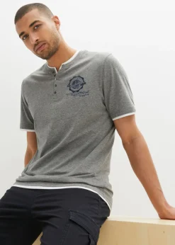 Camiseta de algodón orgánico puro con cuello henley y manga corta (2 unidades)