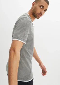 Camiseta de algodón orgánico puro con cuello henley y manga corta (2 unidades)