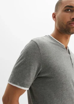 Camiseta de algodón orgánico puro con cuello henley y manga corta (2 unidades)