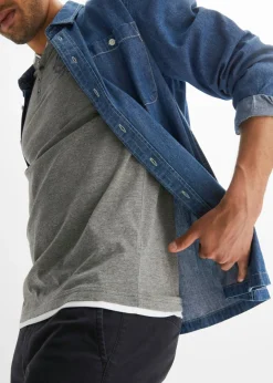 Camiseta de algodón orgánico puro con cuello henley y manga corta (2 unidades)