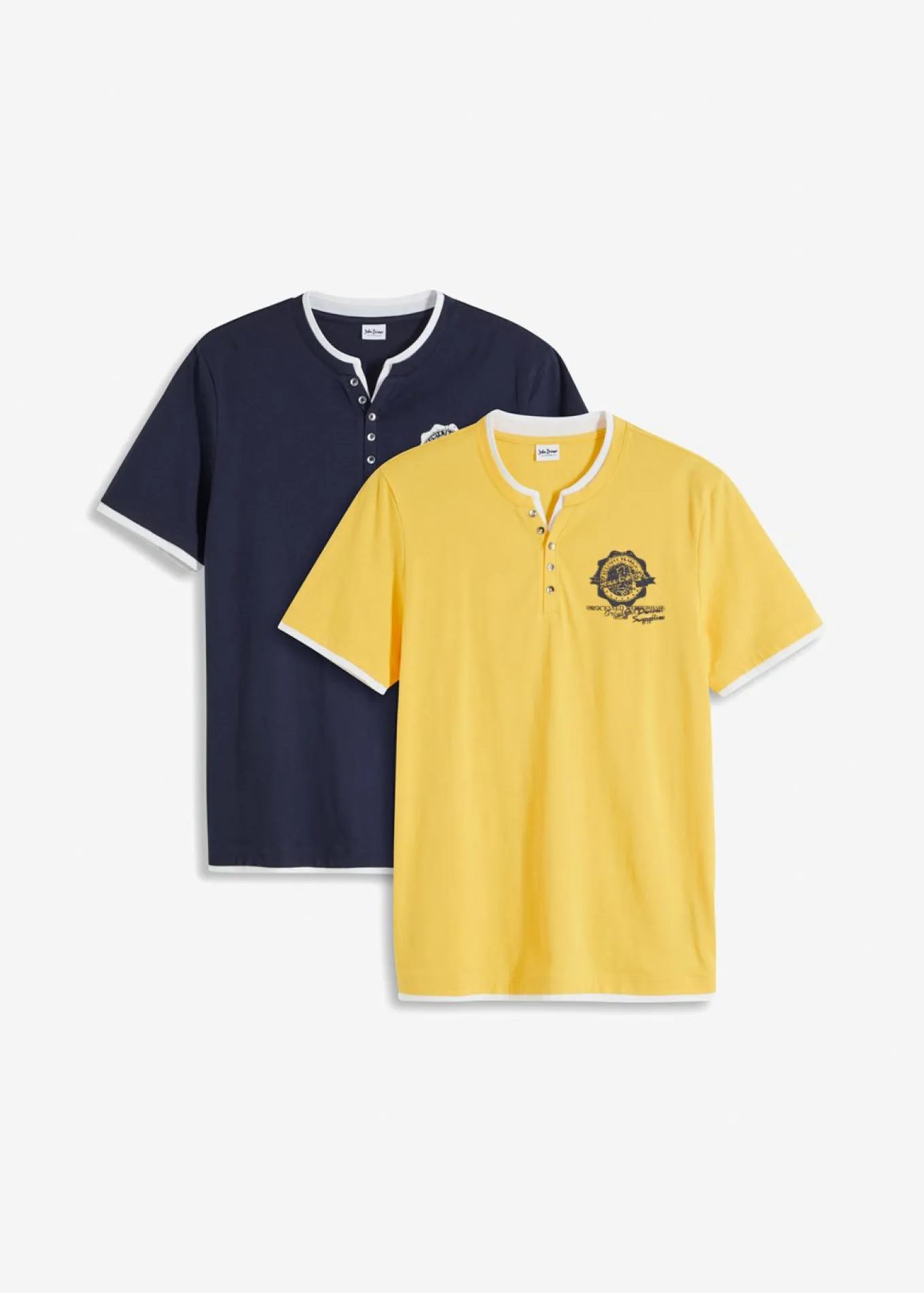 Camiseta de algodón orgánico puro con cuello henley y manga corta (2 unidades)